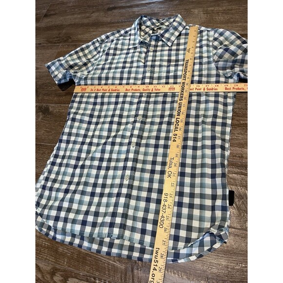 The North Face Shirt Mens Medium Blue Check Button Up Short Sleeve Camp Hiking - Picture 9 of 11